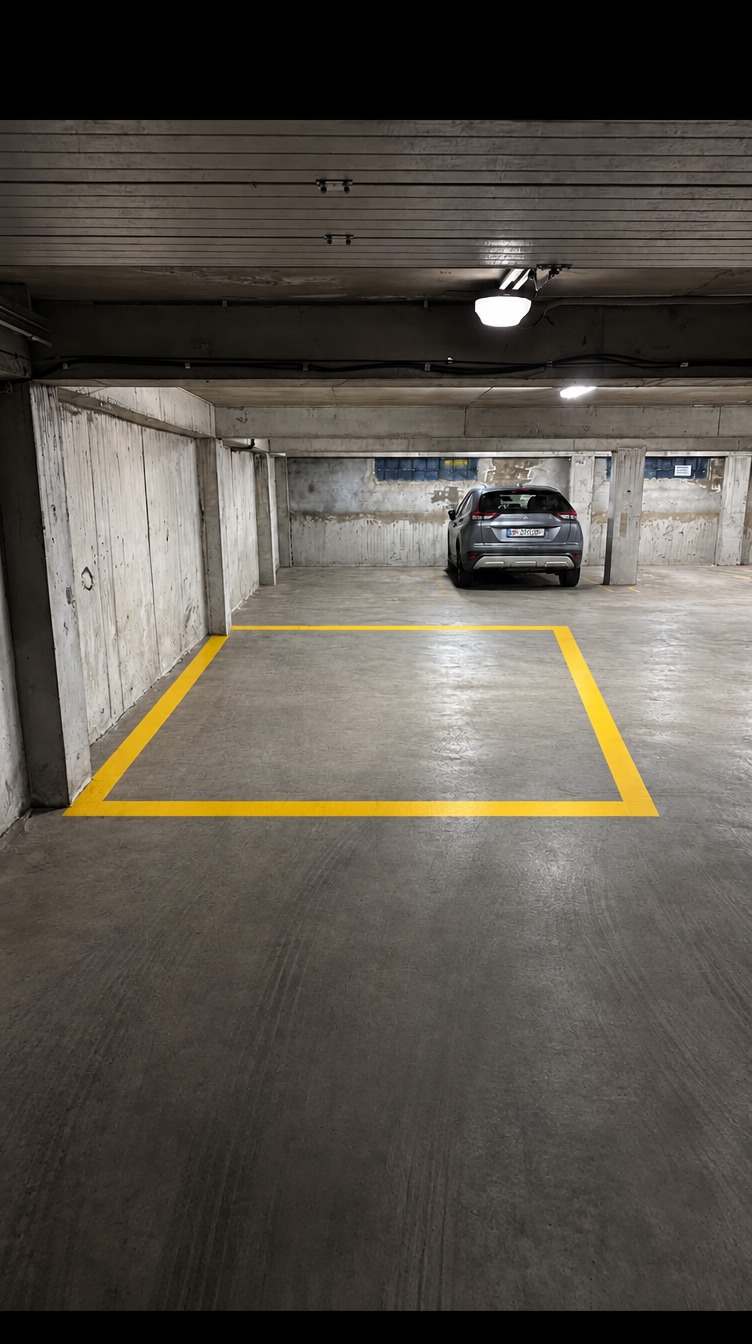 Marked parking bay in the garage