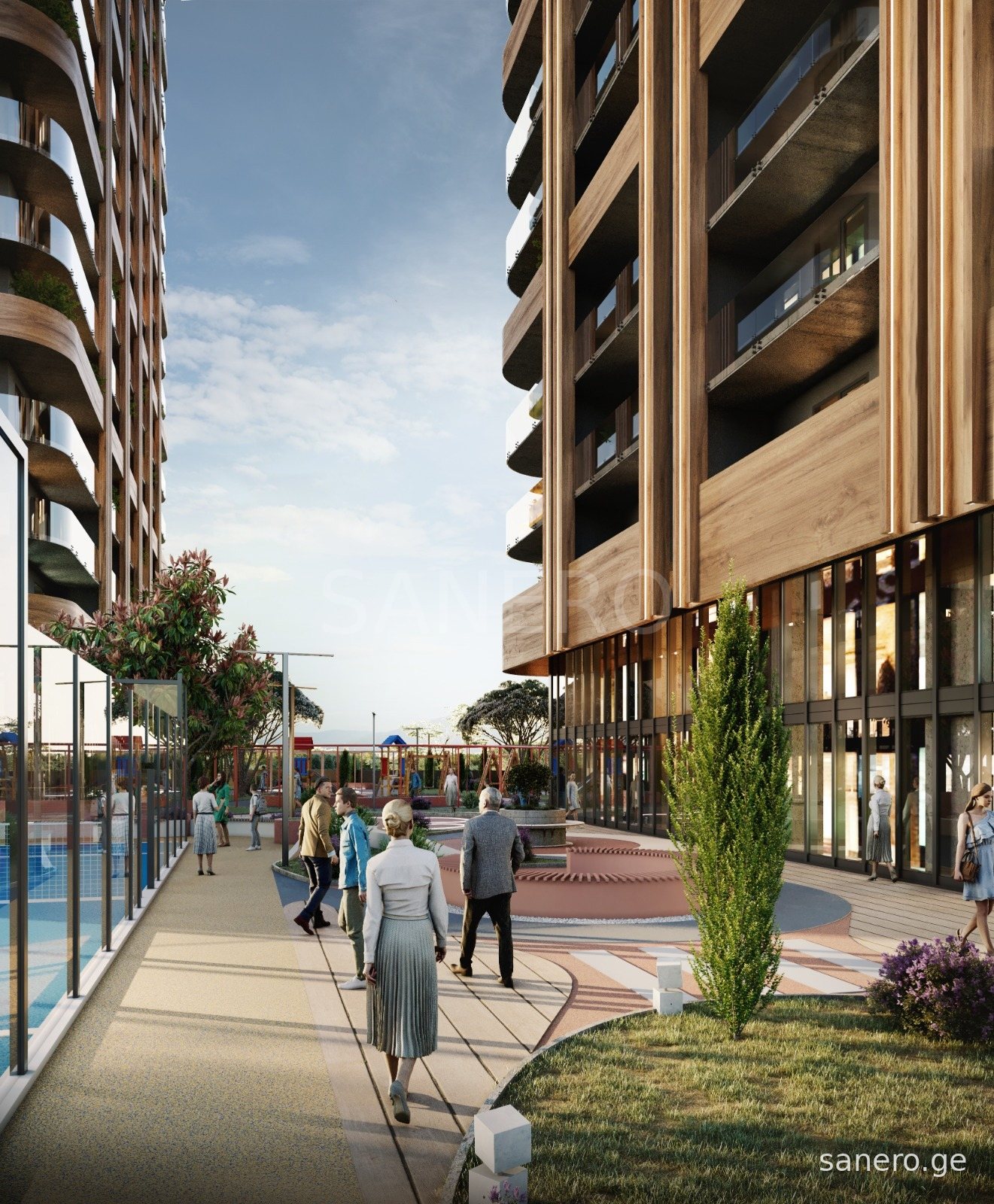 Courtyard walkway between the towers (developer rendering)
