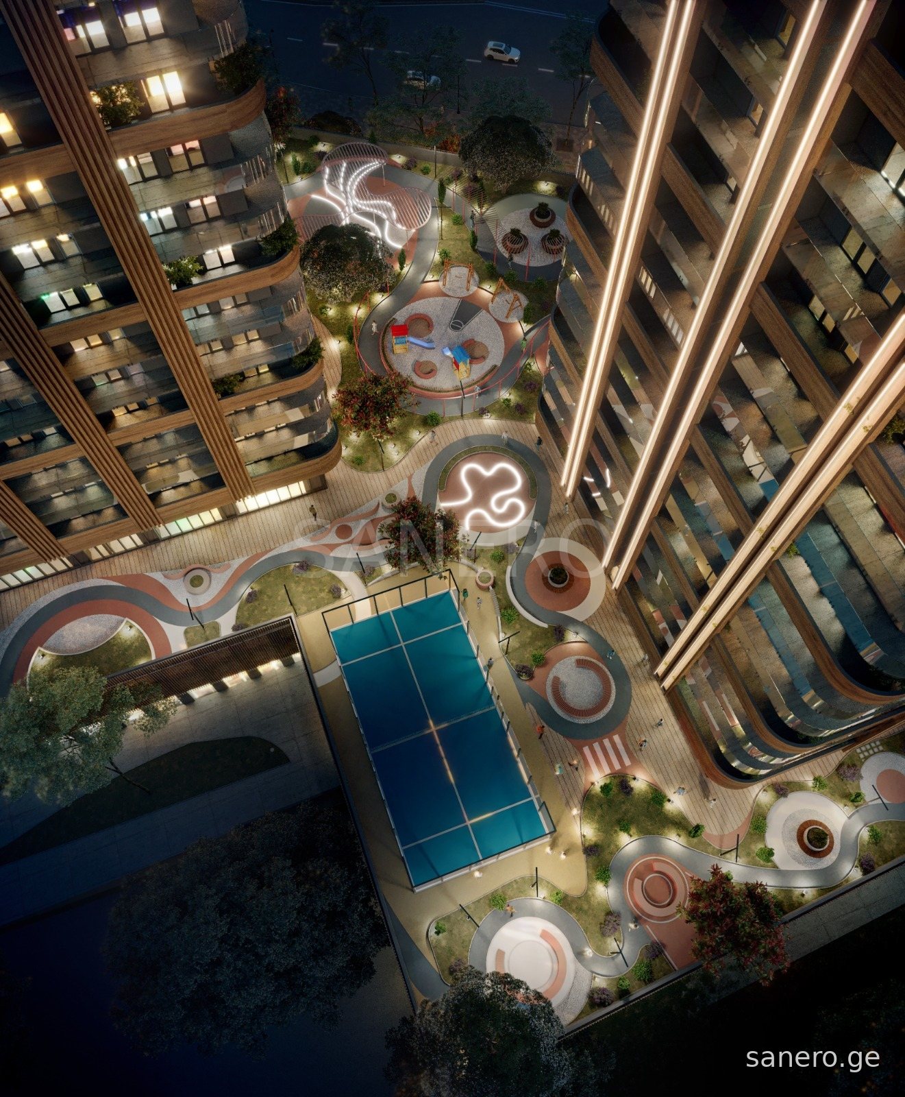 Courtyard at night, view from above (developer rendering)