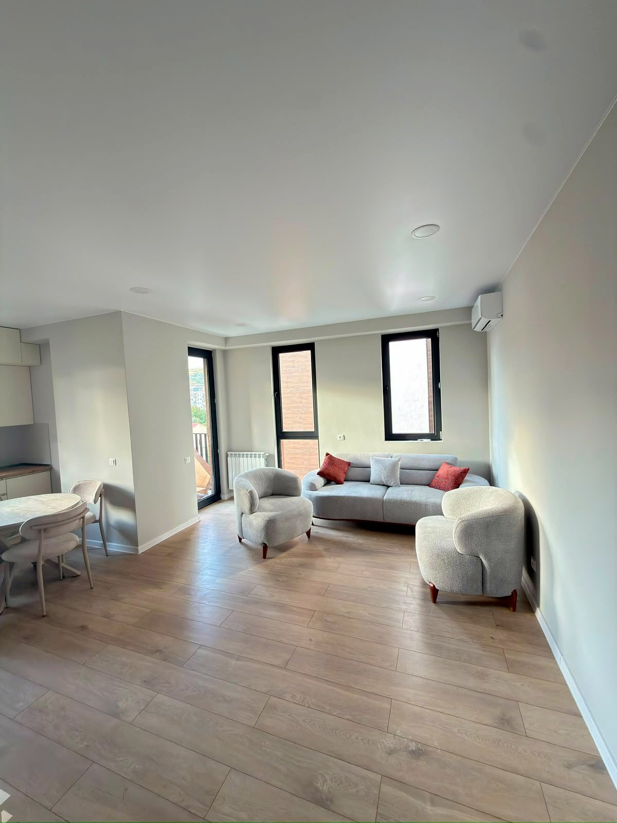 Bright living room with dining area