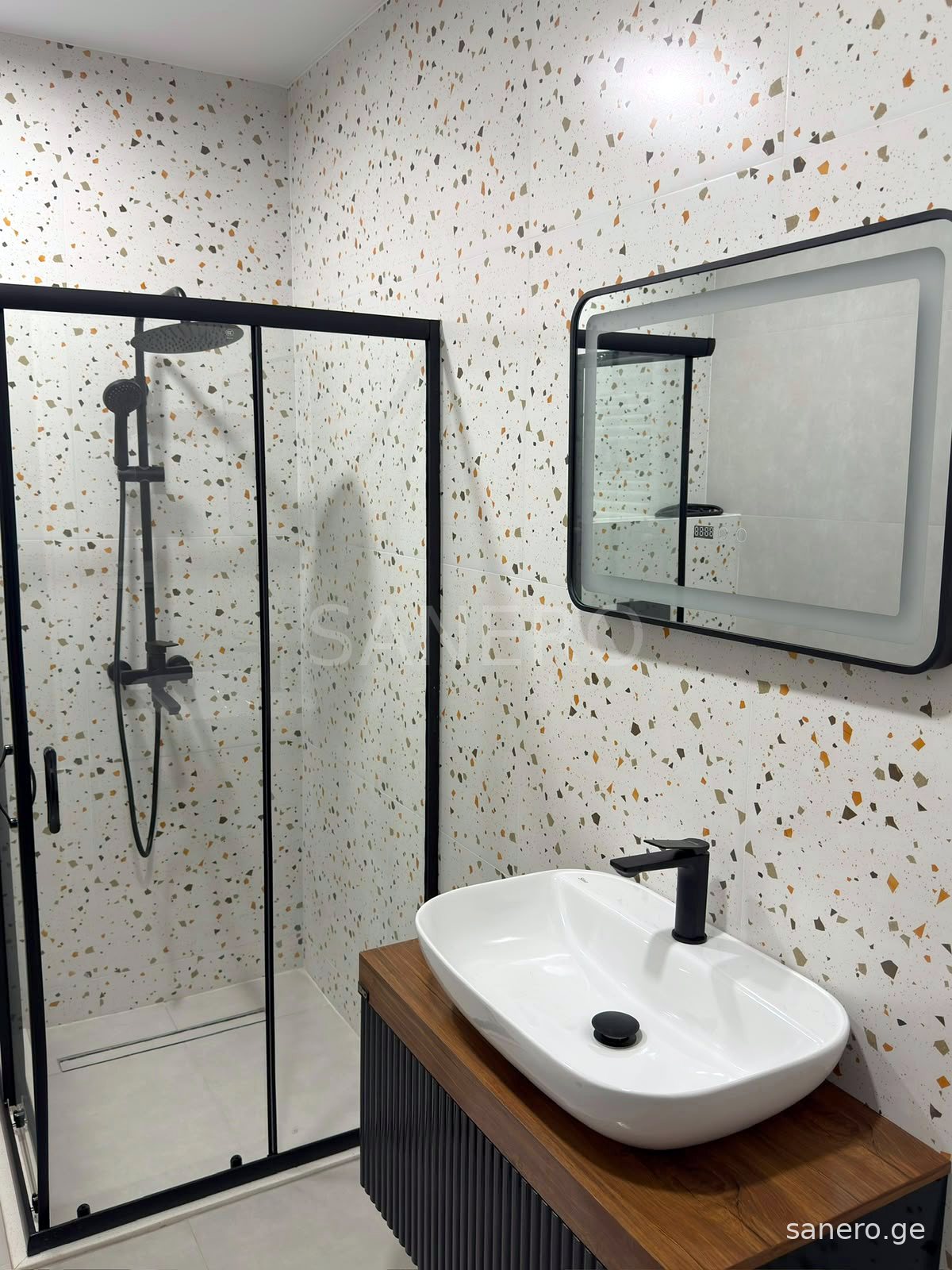 Shower and washbasin