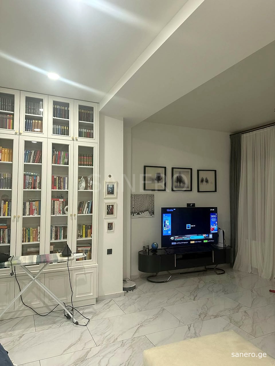 Living area with built-in bookcase